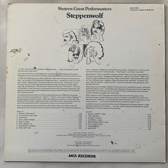 Sixteen Great Performances by Steppenwolf 1968 Vinyl Record - Picture 2 of 2